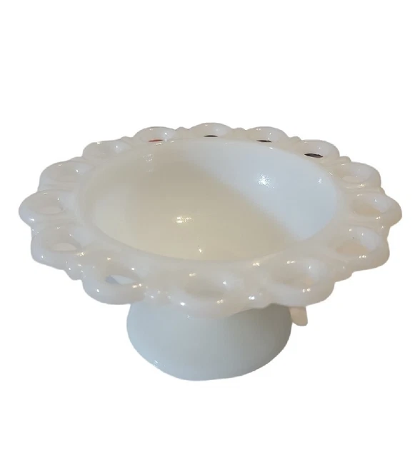 Vintage Anchor Hocking Old Colony Milk Glass Lace Pedestal Bowl 7”