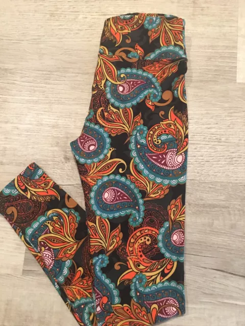 NWOT LuLaRoe OS Scroll Paisley Leggings Black Orange Blue Green