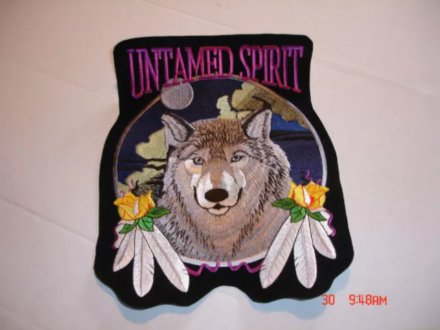 Wolf With Feathers And Rose "Untamed Spirit" Patch, 6 ¼” Wide X 7 ½” Tall