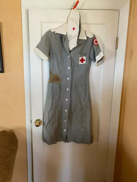 WWII VINTAGE 40s AMERICAN RED CROSS UNIFORM VOLUNTEER NURSE MILITARY DRESS & HAT