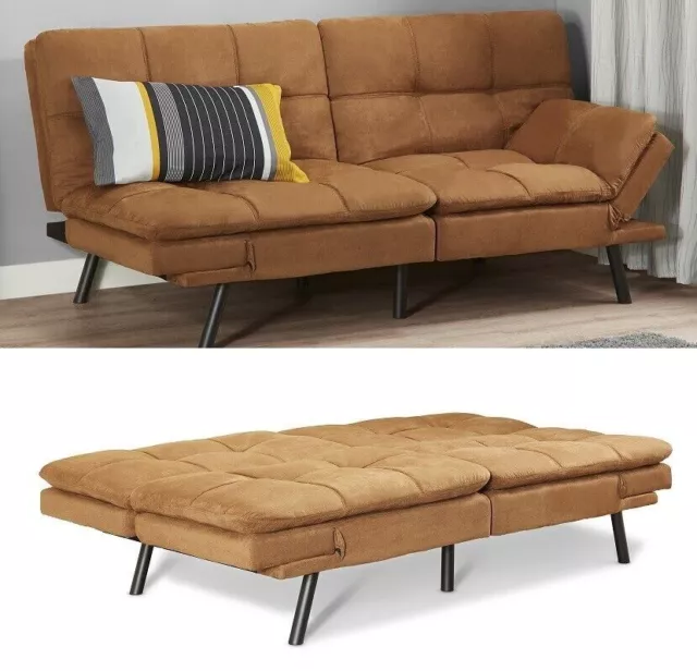 Convertible Futon Sofa Bed Memory Foam Couch Sleeper w/ Adjustable Armrest