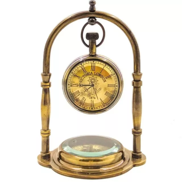 Reloj de mesa artesanal | Reloj de escritorio con brújula de latón vintage marítima antiguo