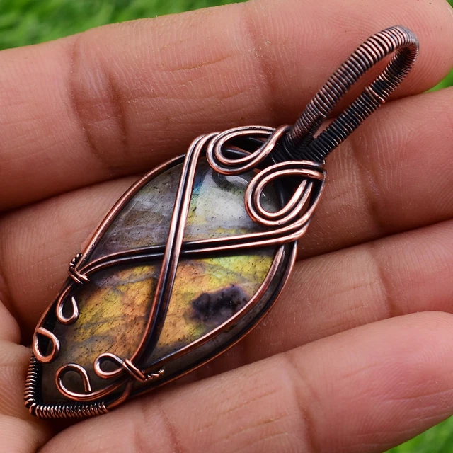 Labradorite Copper Wire Wrap Pendant Elegant Handcrafted Jewelry SJC-897