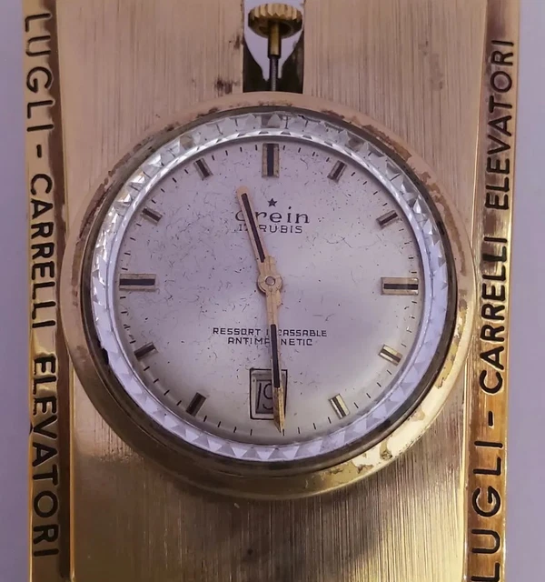 Orologio Pubblicitario GREIN Anni 60 in ottone LUGLI Carrelli Elevatori Carpi