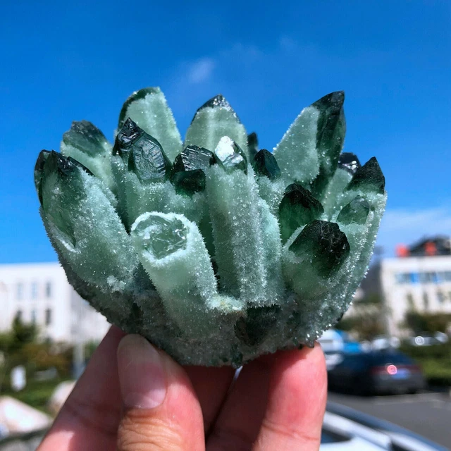 New Find Green Phantom Quartz Crystal Cluster Mineral Specimen Healing300g+/1pcs 4