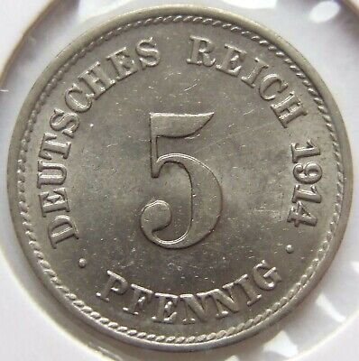 Pièce de Monnaie Reich Allemand Empire 5 Pfennig 1914 F En Extremely fine/