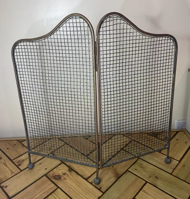 Vintage Brass & Mesh Folding Footed Fire Guard Screen- Classic Design- Fireplace