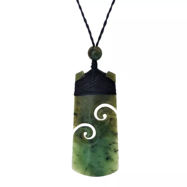 Nephrite Jade Necklace Double Koru Toki Pendant Hand Carved - 81stgeneration