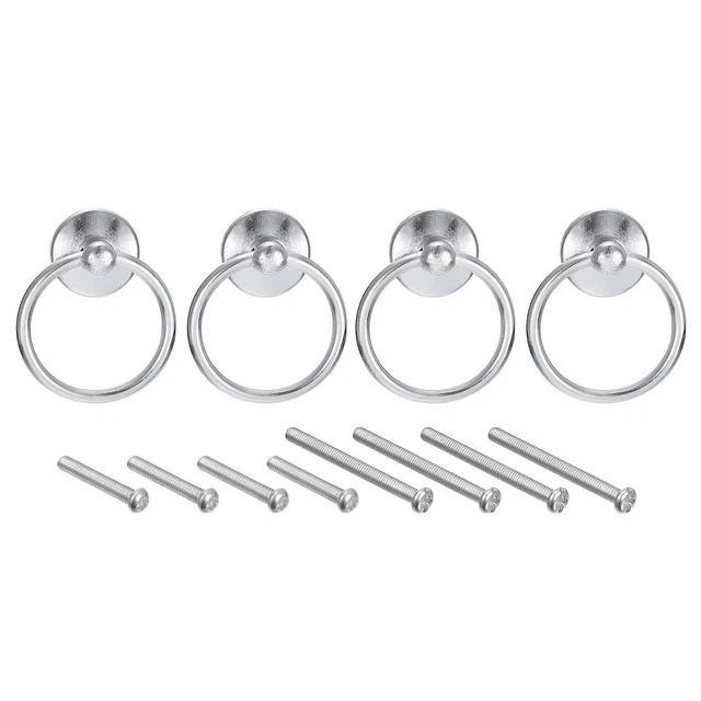 4 piezas de anillo redondo tira cajones perillas cromo brillante para armario de tocador