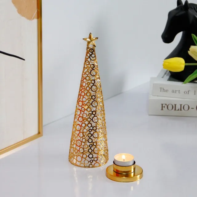 Hollow Metal Christmas Tree Candlestick Gold Scented Candle Stand  Restaurant