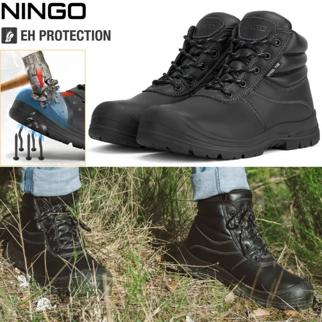 NINGO Men Steel Toe Safety Work Boot Anti-Puncture Hiking Shoe Construction Boot