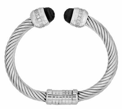 QVC Steel by Design Twisted Wire Bangle Bracelet with Black Crystal Endcaps