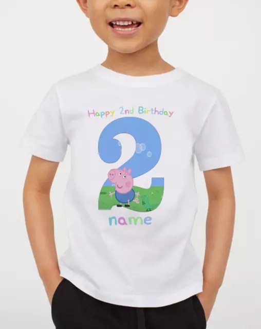 Maglietta bianca George Pig with Dinosaur compleanno età [da 1 a 4 anni] festa regalo 2