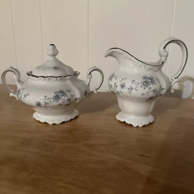 Johann Haviland Bavaria Germany BLUE GARLAND Creamer, Sugar Bowl