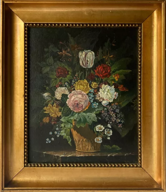 Ölbild Stilleben mit Blumen Bouquet Biedermeier Jugendstil 1908 signiert 48x41cm