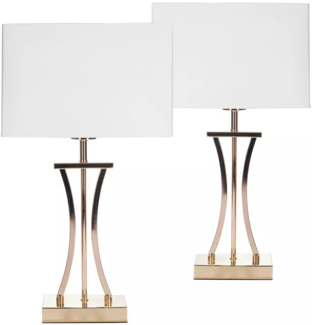 BRUBAKER Lot de 2 Lampes de Table Doré Metal 50 cm Abat-jour Rectangular Blanc