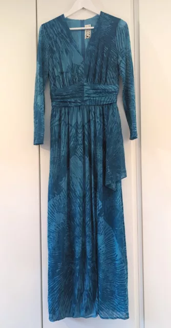 VINTAGE Maxikleid FINK 42, Türkis Teal, Mesh Look späte 80er / 90er eher 38-40 2