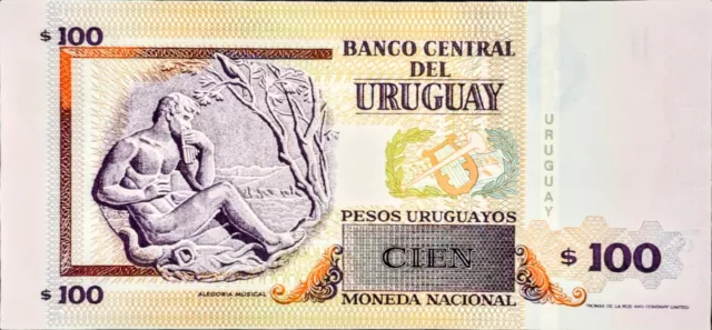 2000 Uruguay 100 Pesos Uruguayos Banknote, Eduardo Fabini, Musical Allegory 3