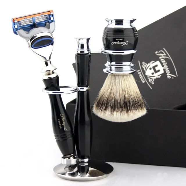 Shaving Set Premium Silver Tip Badger Shave Brush & 5 Edge Razor Wet Kit for Men