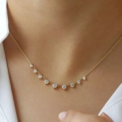 3.00 Ct Round Cut Natural Moissanite Women Necklace 14k Yellow Gold Plated
