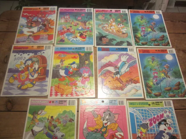 Lot of 11 Vintage Golden  Cardboard Frame Tray Puzzle DISNEY TWEETY TOM JERRY