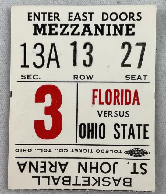CBK 1981 12/22 Florida at Ohio State Basketball Ticket-Tony Campbell