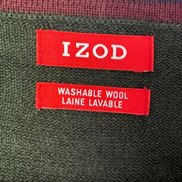 IZOD MERINO WOOL Sweater Mens Large V-Neck Green Washable Lightweight ...