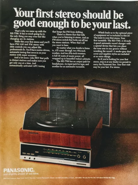 Vintage Panasonic Stereo Print Ad 1969