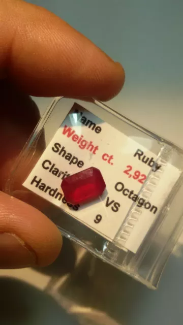 Aaa - Natural Ruby- Rubino Ct 2.92 Vs Top Red Color  Octagon Cut Origin Madagasc