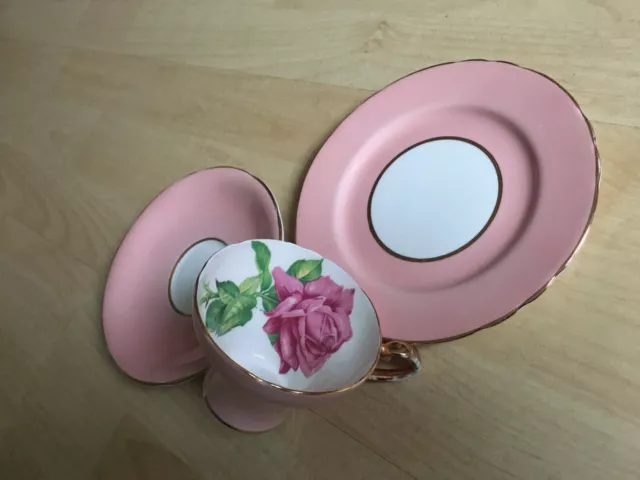 Vintage Aynsley Pink Ground - Large Cabbage Rose Pattern Trio Cup Saucer Plate 2