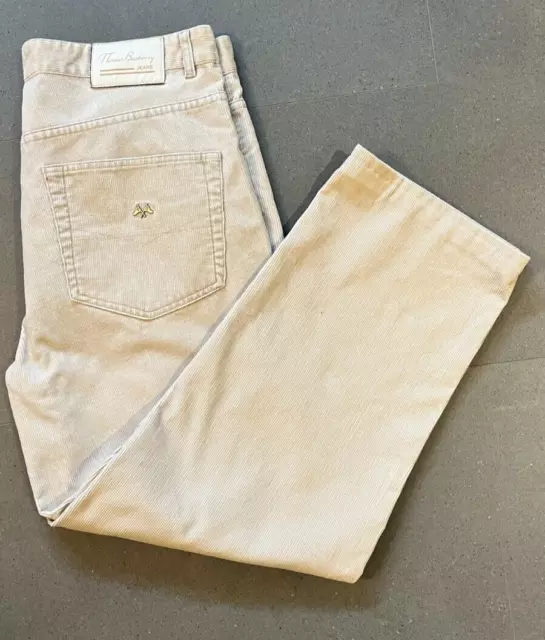 THOMAS BURBERRY JEANS men's cream cord trousers size L W36.5 x L28 St ...