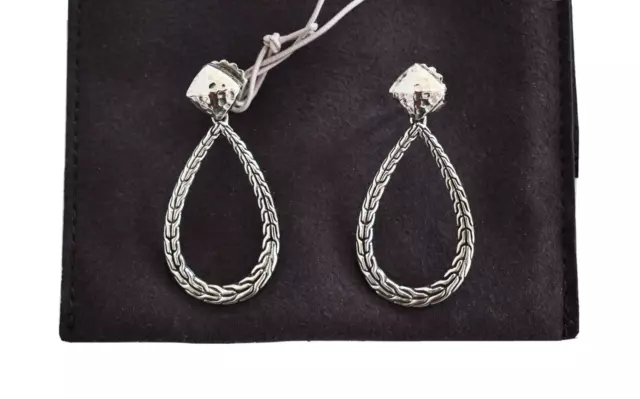 NEW $450 JOHN HARDY CLASSIC CHAIN STERLING SILVER HAMMERED PEAR DROP Earrings