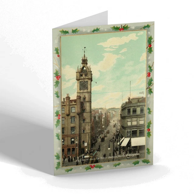 CARTOLINA DI NATALE Vintage Scozia - High Street da Cross guardando a nord, Glasgow