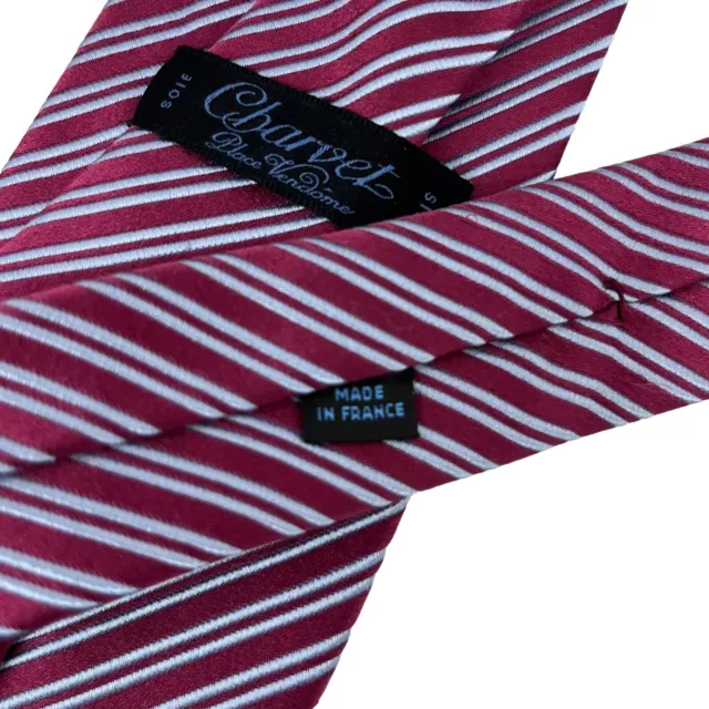Charvet Place Vendome Men's Tie Burgundy Red Striped Satin Silk 3 5/8" x 58" guc