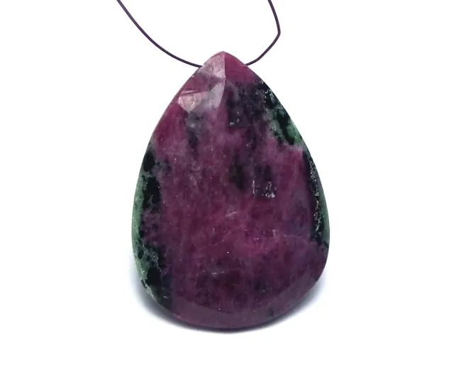 RUBY ZOISITE 47mm Faceted Teardrop Pendant Bead AAA NATURAL /P4
