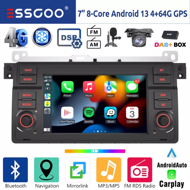 DAB+ 4+64G Android 13 Carplay Autoradio NAVI 4G Für BMW 3er E46 M3 Rover 75 MGZT