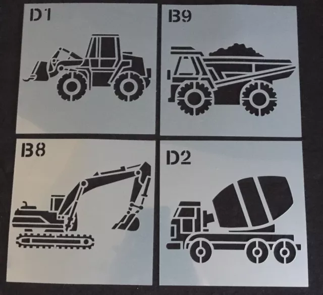 4 x Children Nursery Construction Vehicle Digger Stencil Set Painting UK Seller