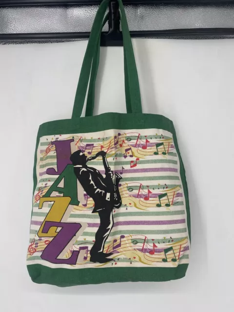 Vintage Jazz New Orleans NOLA Canvas Tote Bag Purple Destination Linens Linen