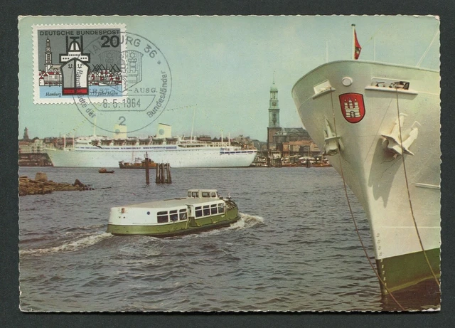BRD MK 1964 417 HAMBURG HAFEN SCHIFFE MAXIMUMKARTE MAXIMUM CARD MC CM d1683