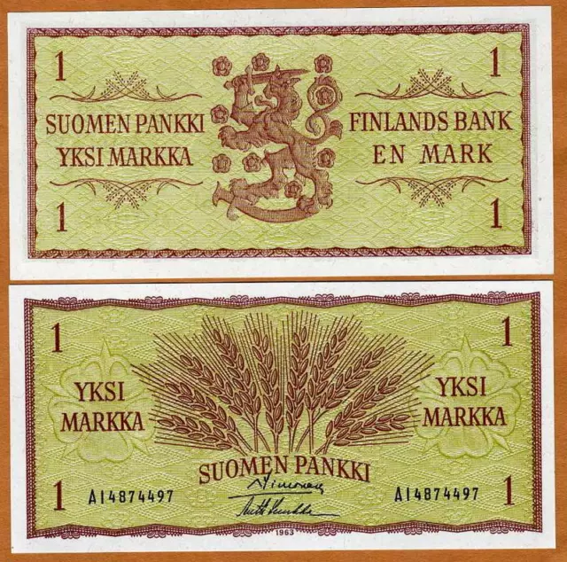 Finland, 1 Markka, 1963, P-98, the last pre-Euro, UNC