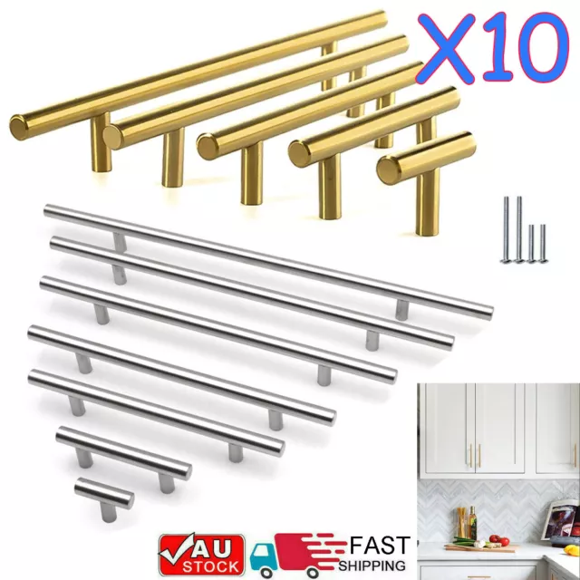 10x Kitchen Cabinet Door Handles Brushed Stainless Steel Drawer Pull Knob T Bar