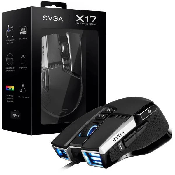 EVGA X17 Gaming Mouse, Wired, Black, Customizable, 16,000 DPI, 5 Profiles, 10...