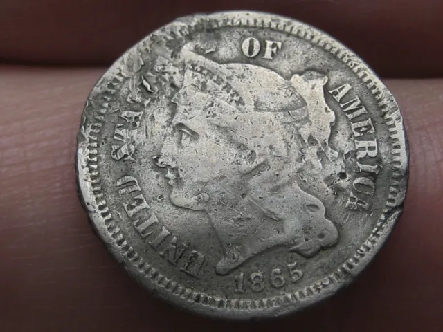 1865 Three 3 Cent Nickel- Fine Details