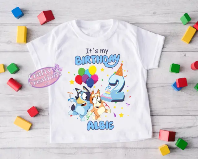 Personalised Bluey Dog & Friend Birthday Celebration T-shirt Boy or Girl