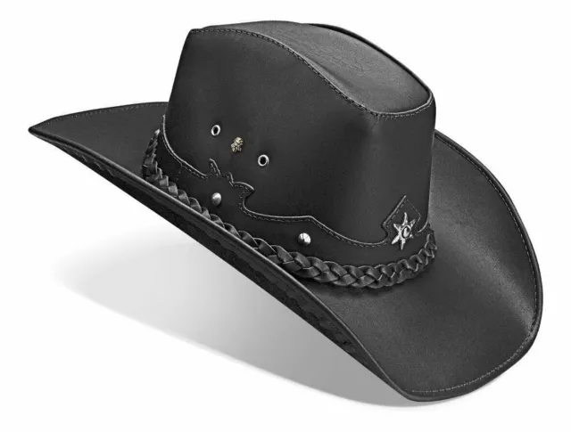 Chapeau de cowboy Western en cuir véritable pour hommes et femmes noir...