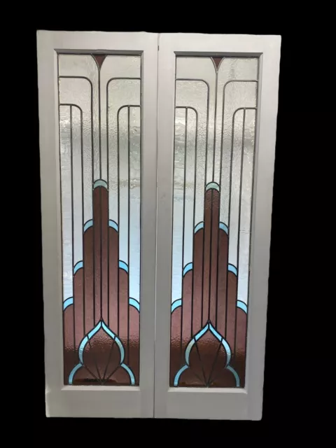 Art Deco Stained Glass Doors Antique Period Reclaimed Old French Wood Lead