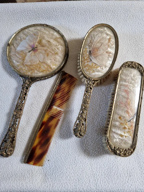Lote de trabajo antiguo de coleccionables Art Nouveau espejo de tocador francés victoriano M19