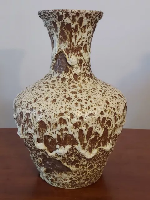 MASSIVE Mid Century MCM West Germany LAVA GLAZE Pottery Melting 15" FLOOR VASE