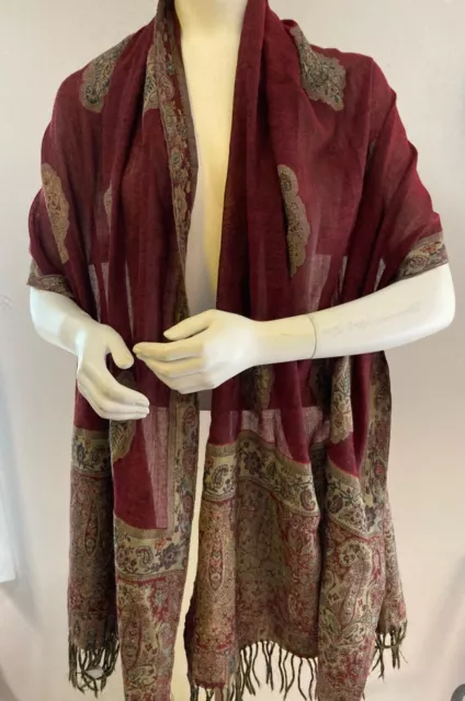 Indian Wool Throw Fashion Outlined Paisley Pashmina Scarf Shawl Wrap Large Shawl