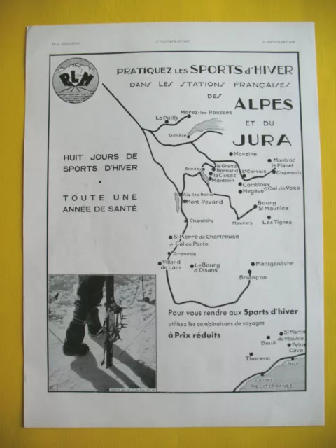 Publicite De Presse Plm Tourisme Sports D'hiver Alpes Jura Ski French Ad 1935
